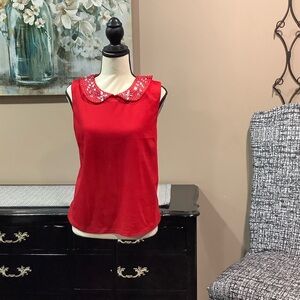 Almost Famous Red Blouse with Sequin Collar